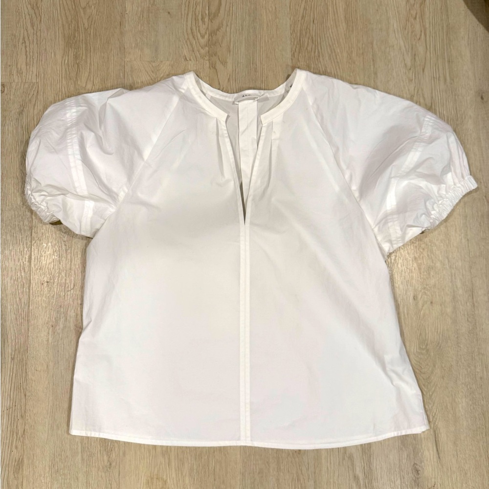 A.L.C. WHITE SPLIT NECK SHORT SLEEVE COTTON BLOUSE sz 10